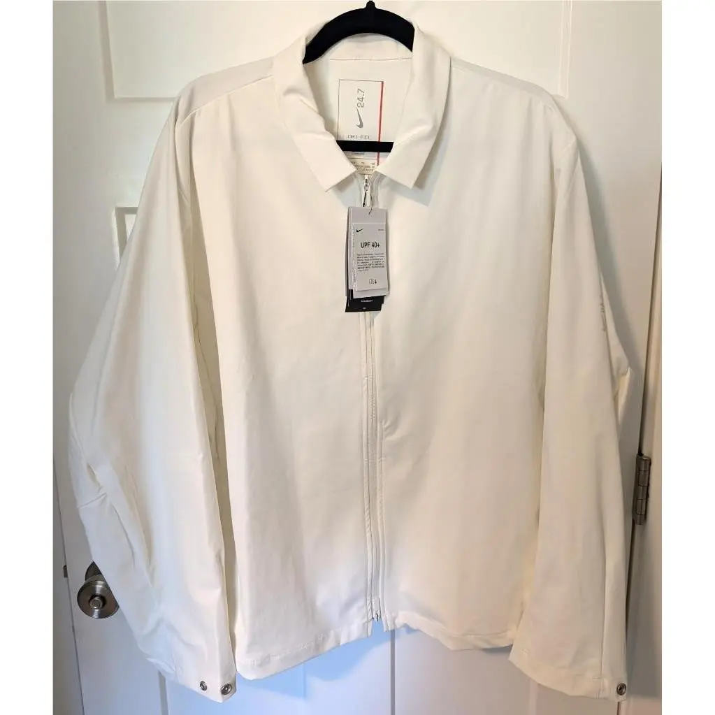 Men`s Nike 24.7 Dri-fit Upf 40+ Full Zip Training Jack - White - Large