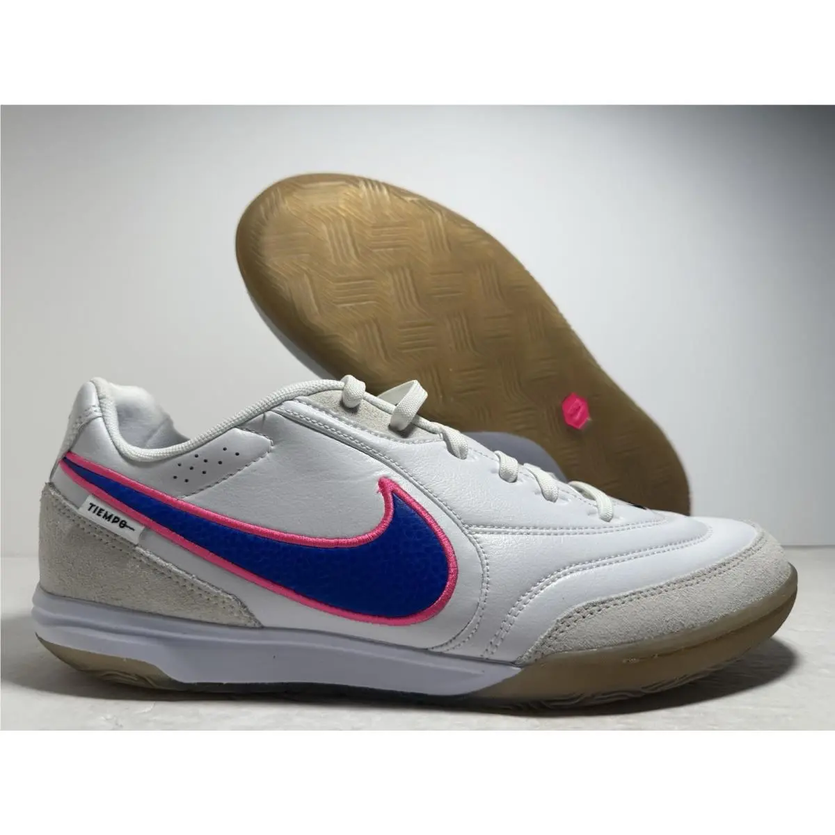 Nike Tiempo Streetgato Indoor Court Soccer Shoes White Racer Blue Men Size 10.5