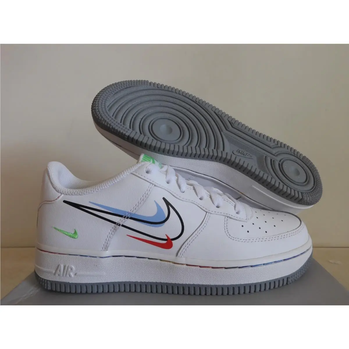 Nike Air Force 1 Low GS Multi Swoosh White-green Spark Sz 5Y Rare DM9473-100