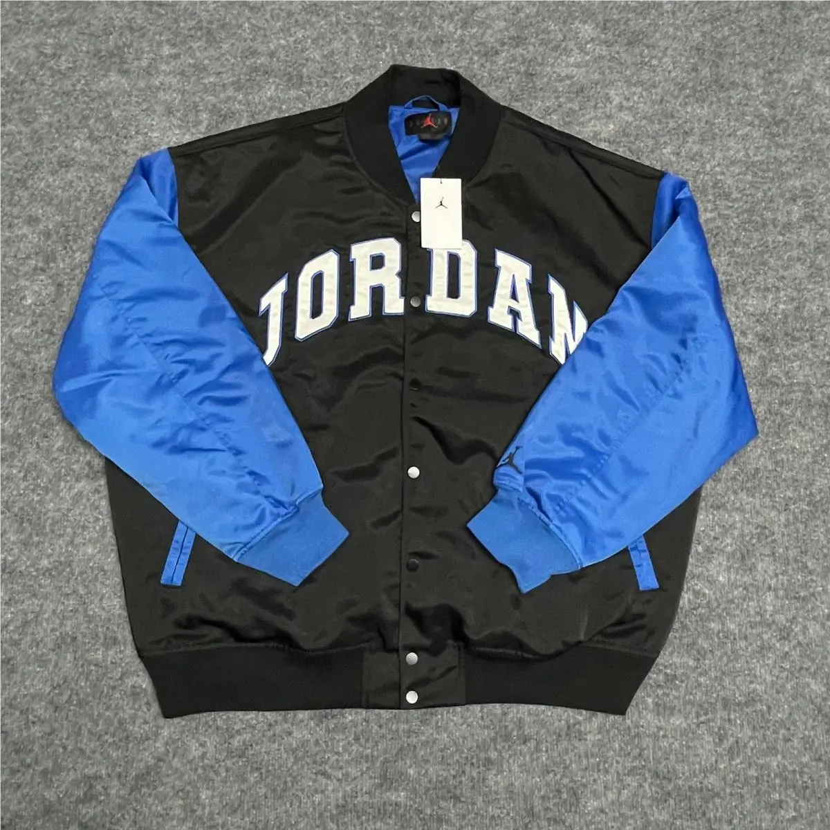 Jordan Jacket Mens Xxl 2XL Black Blue Bomber Varsity Satin Jumpman Collegiate