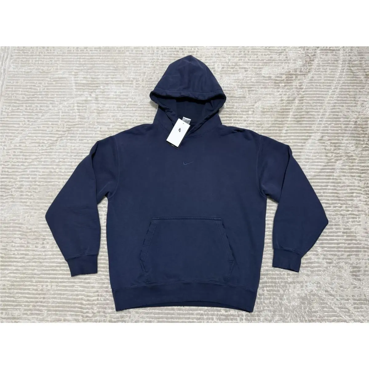 Nike Center Swoosh Distressed French Terry Pullover Hoodie Navy Wash - Medium