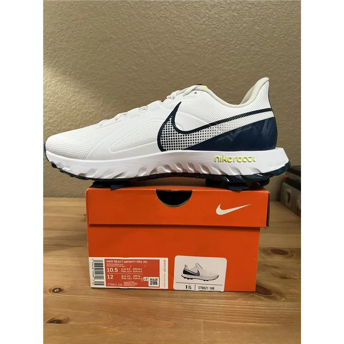 Nike React Infinity Pro Wide White Valerian Blue Golf Shoes Men`s Size 10.5