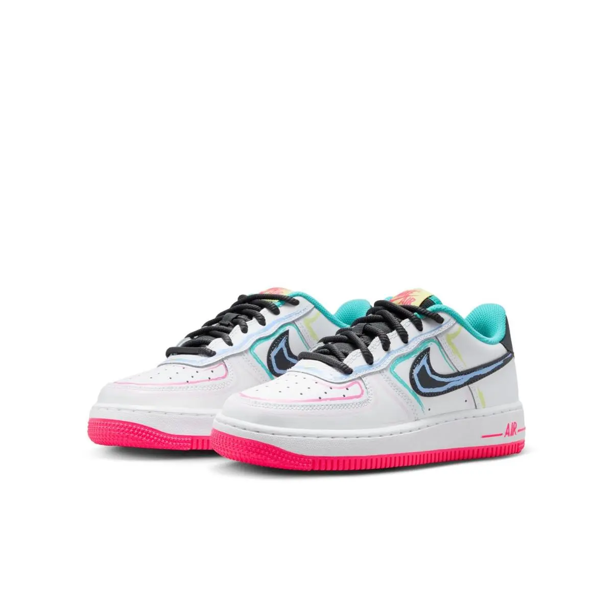 Kids Nike Air Force 1 IU3252-100 Sneaker Athletic -size 5 - WHITE/ANTHRACITE-HYPER PINK-DUSTY CACTUS