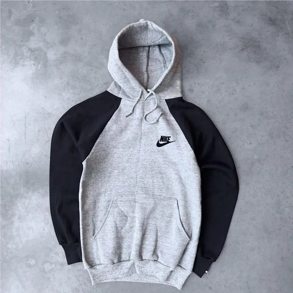 Vintage 80s Dswt Nike Hoodie Mini Swoosh Two Tone Small Gray Black