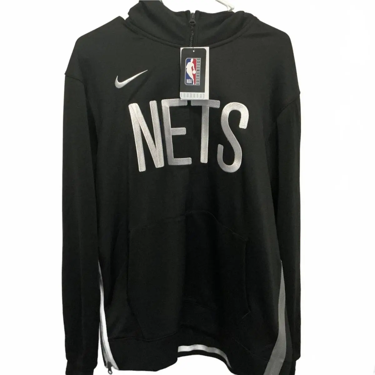 Nike Nba Authentics Brooklyn Nets Men`s Black Pullover Hoodie Size L