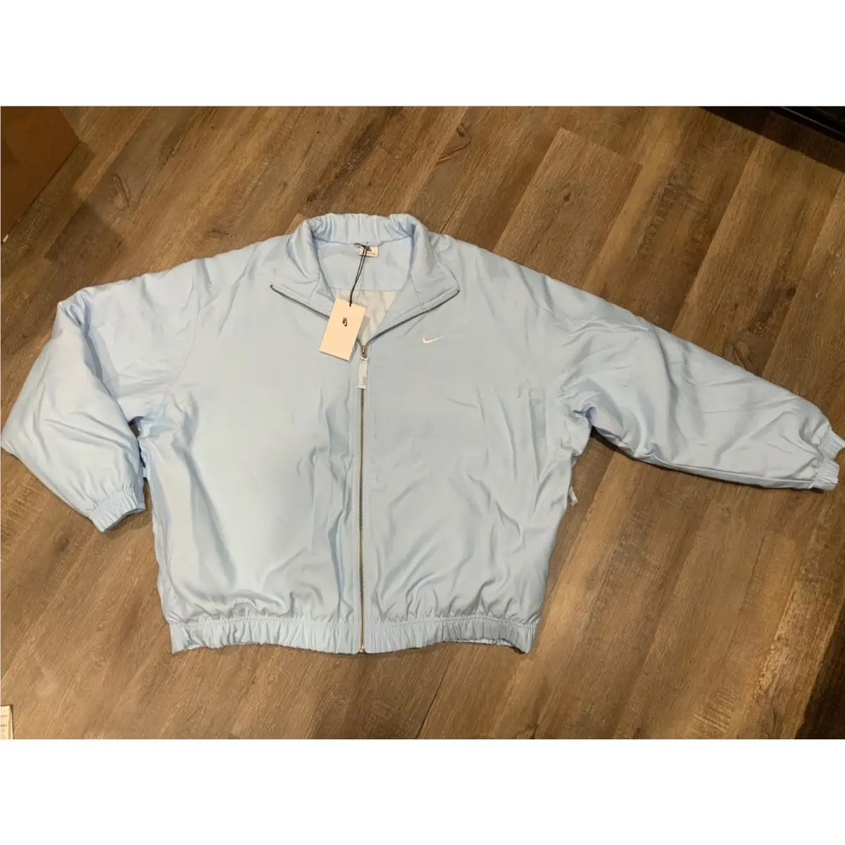 Nike Lab Solo Swoosh Satin Bomber Jacket Sky Blue DN1266 441 Unisex Sz XL