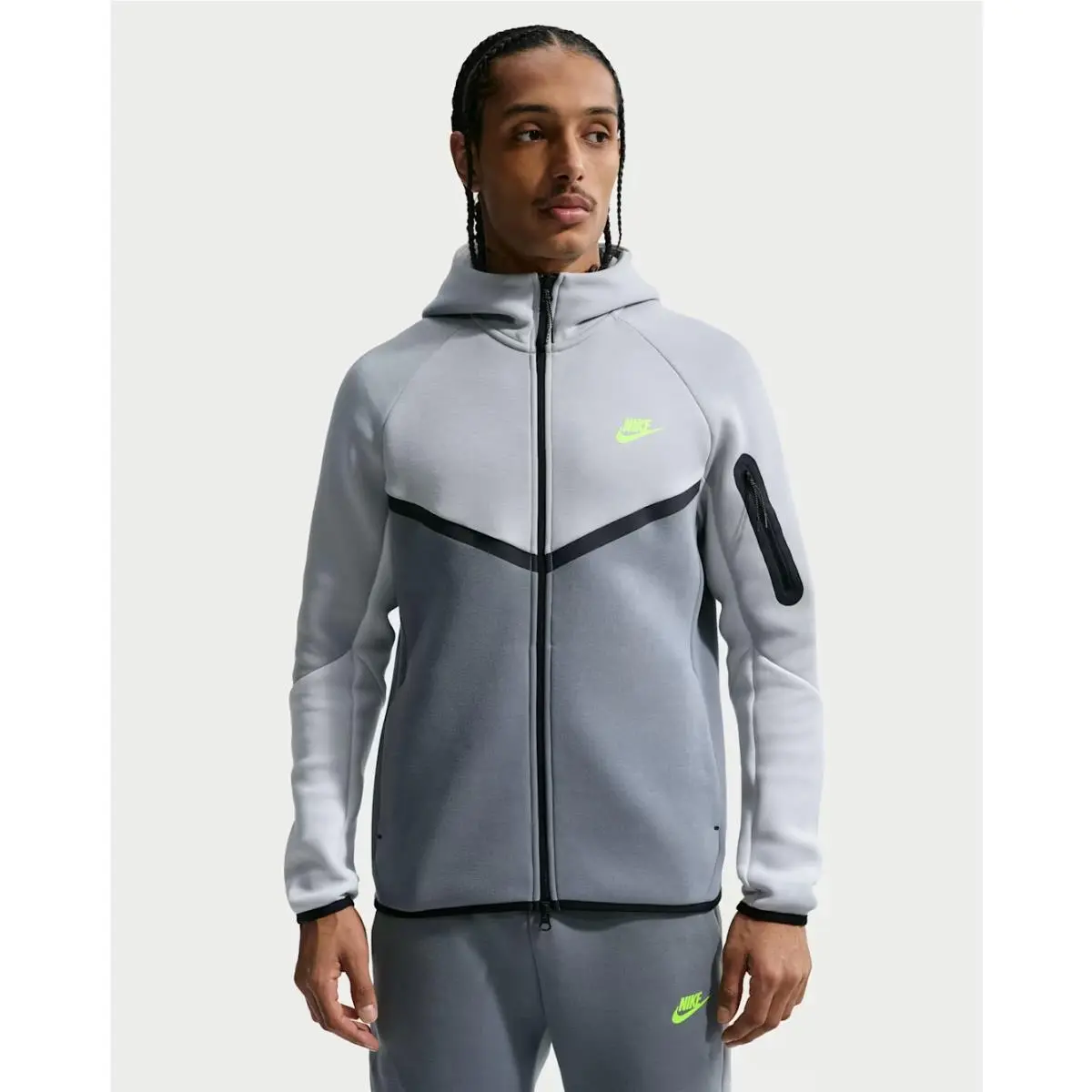 Nike Tech Men`s Fleece Windrunner Full-zip Jacket Hoodie -light Grey- Medium