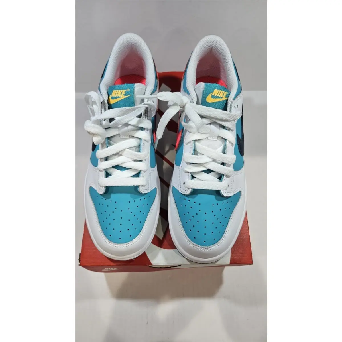Sz 7Y Nike Dunk Low White Teal Pink Navy Colorblock Low Top Basketball Sneakers