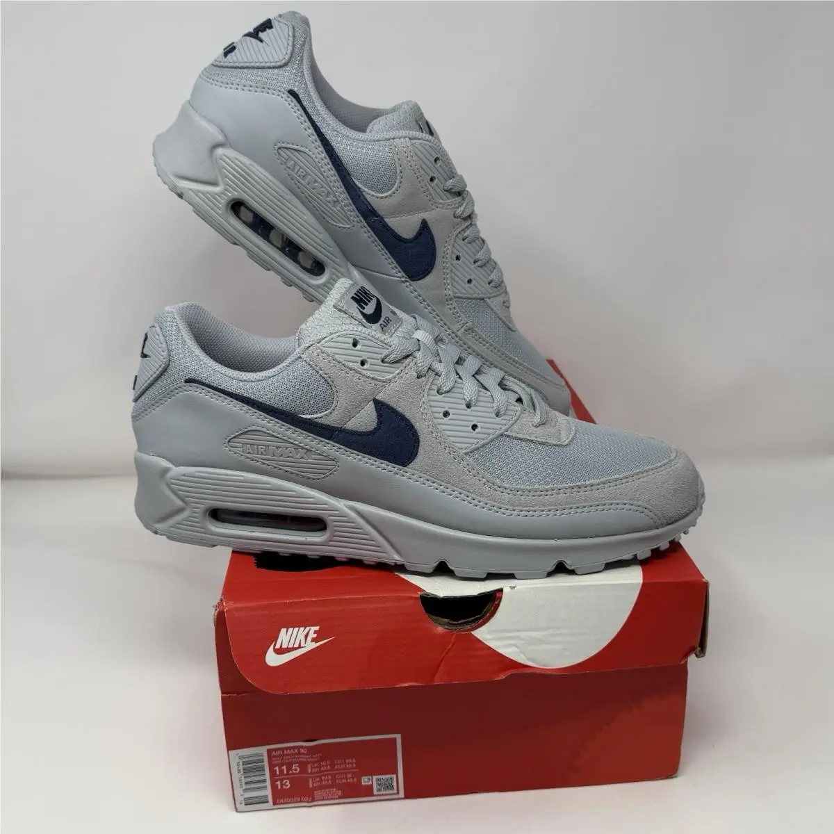 Nike Air Max 90 Wolf Grey Midnight Navy Men`s 11.5 Shoes DM0029-022