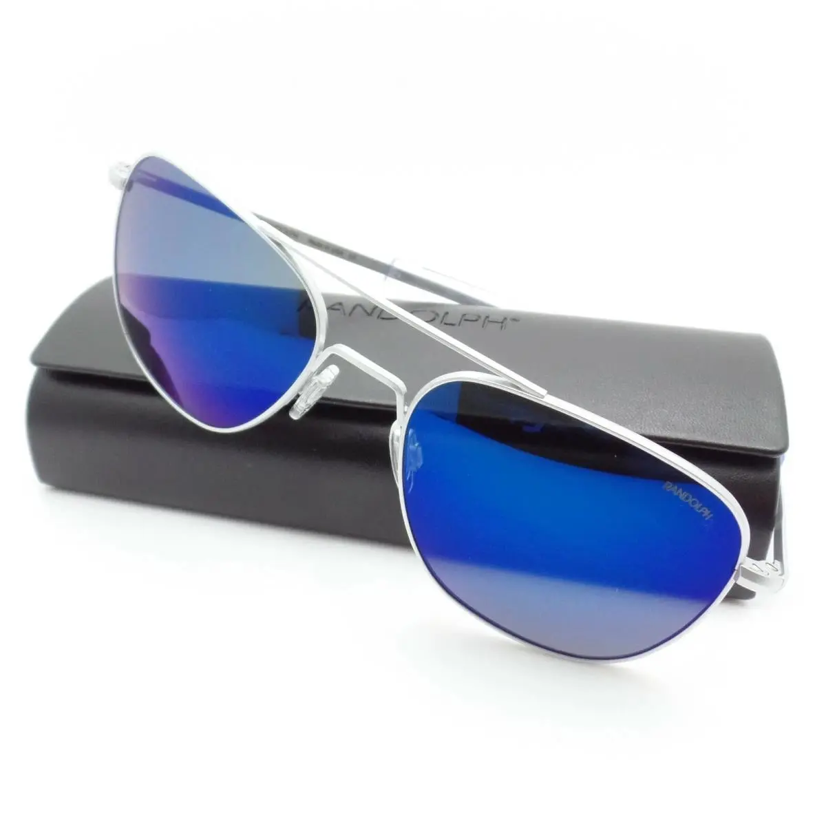 Randolph Aviator Matte Chrome Polarized Atlantic Blue Sunglasses 61MM AF372