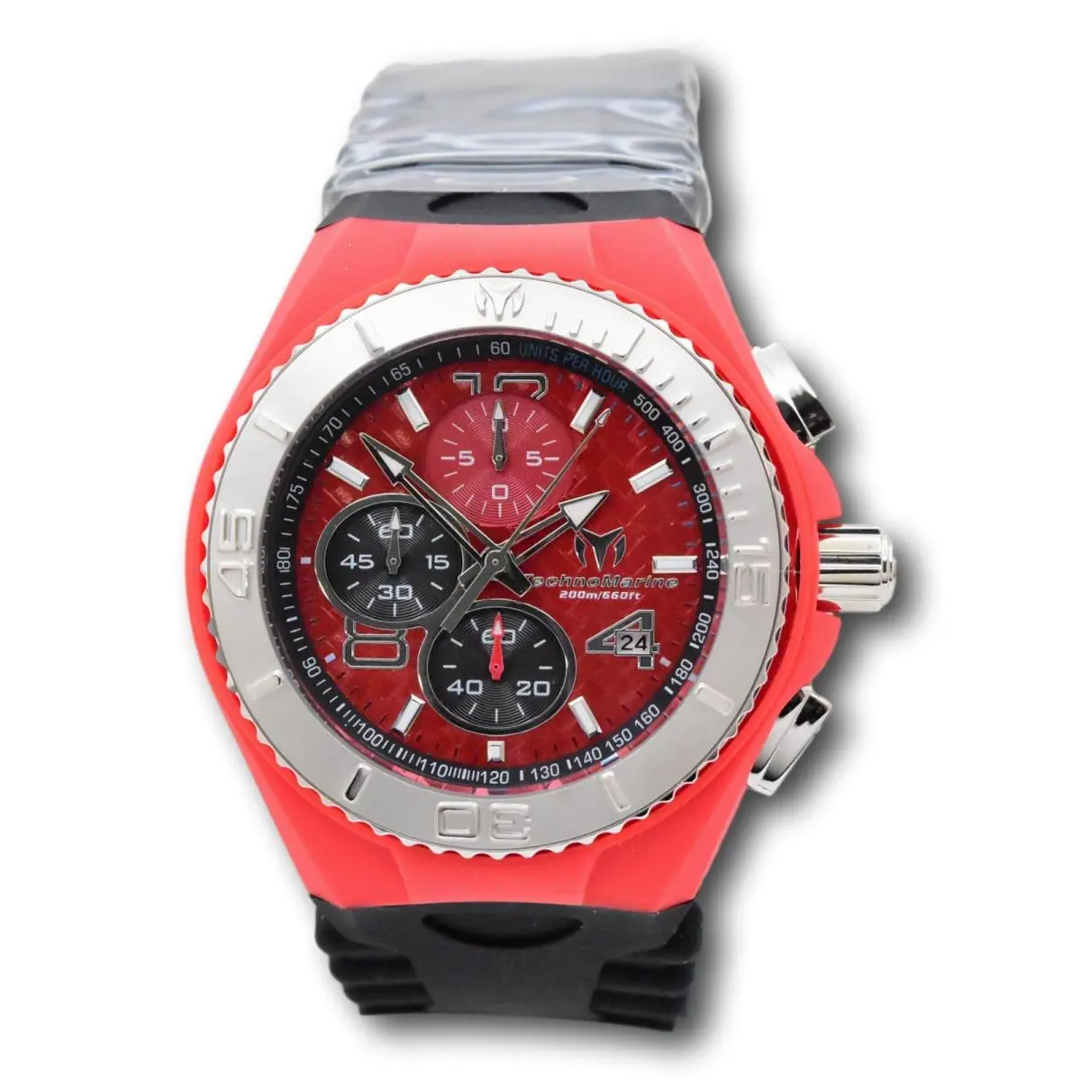 Technomarine Cruise Jellyfish Men`s 46mm Red Weave Dial Chrono Watch TM-115113 - Dial: Black, Red, Band: Black, Bezel: Gray, Silver