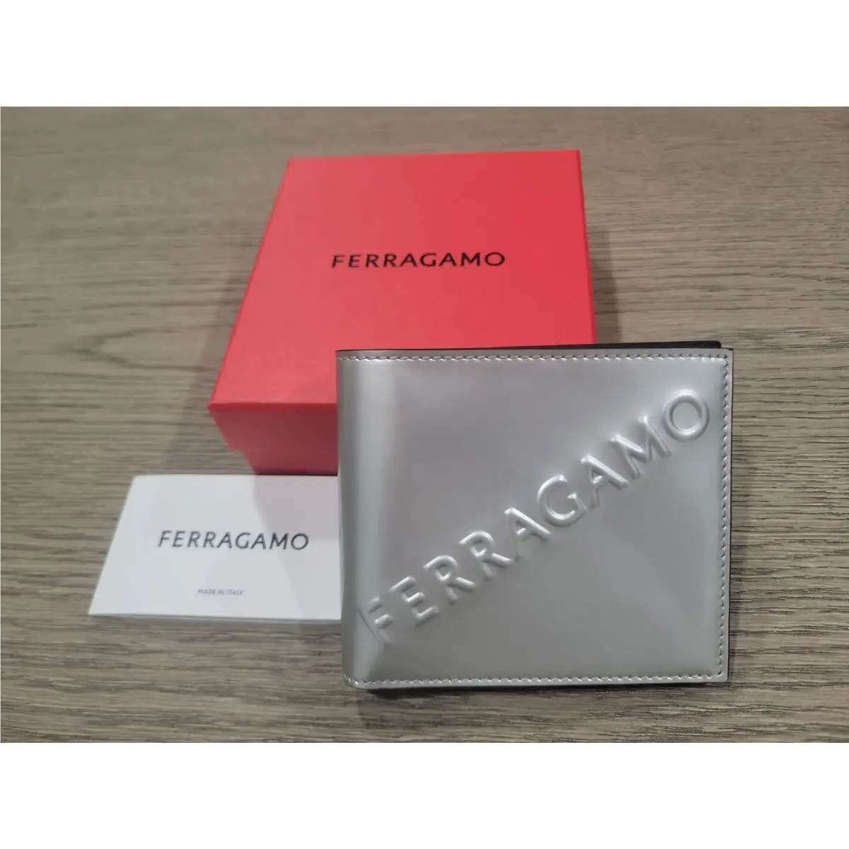 Salvatore Ferragamo Men`s Silver Leather Wallet Bifold