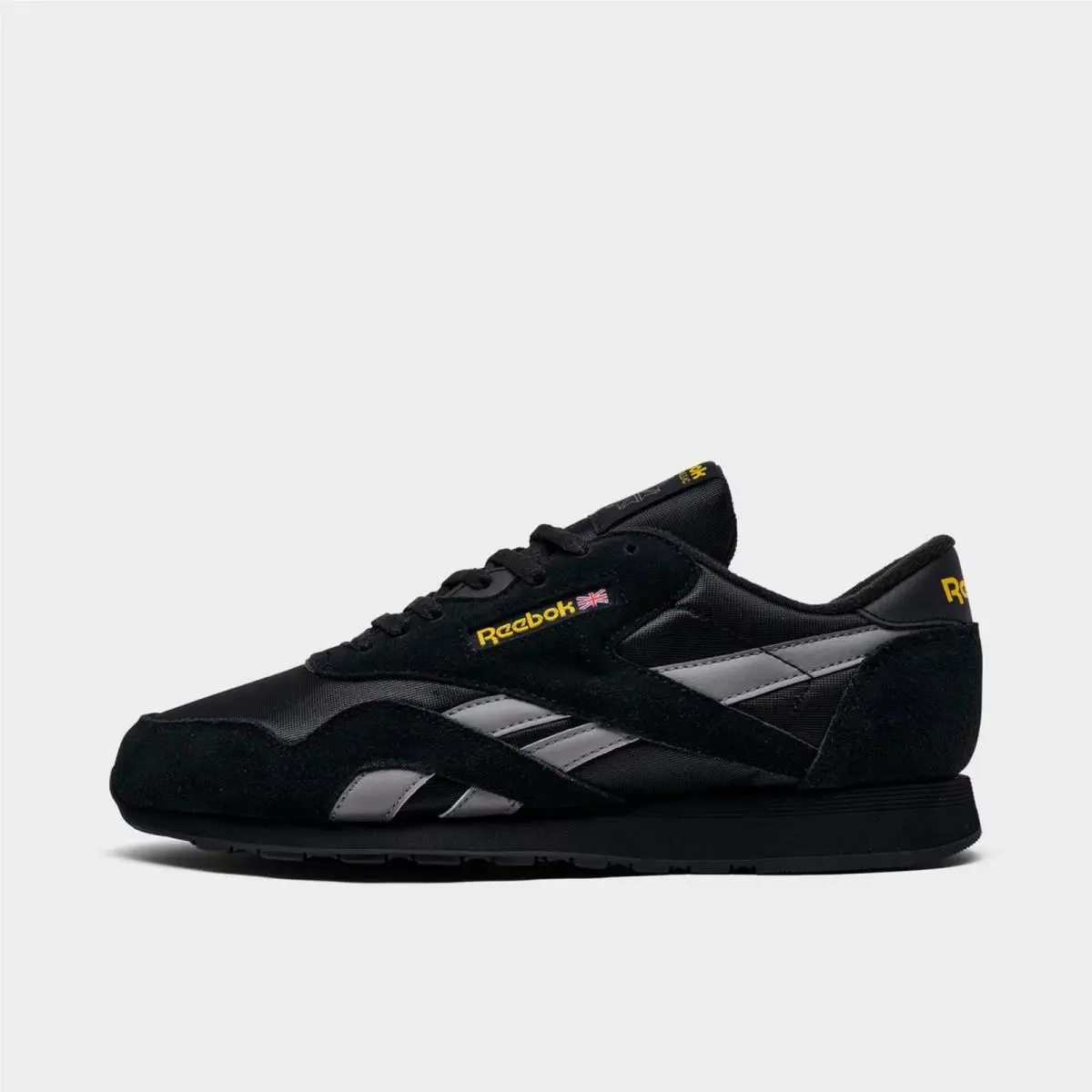 Men`s Reebok Classic Nylon Casual Shoes Black/grey/yellow 230984 001