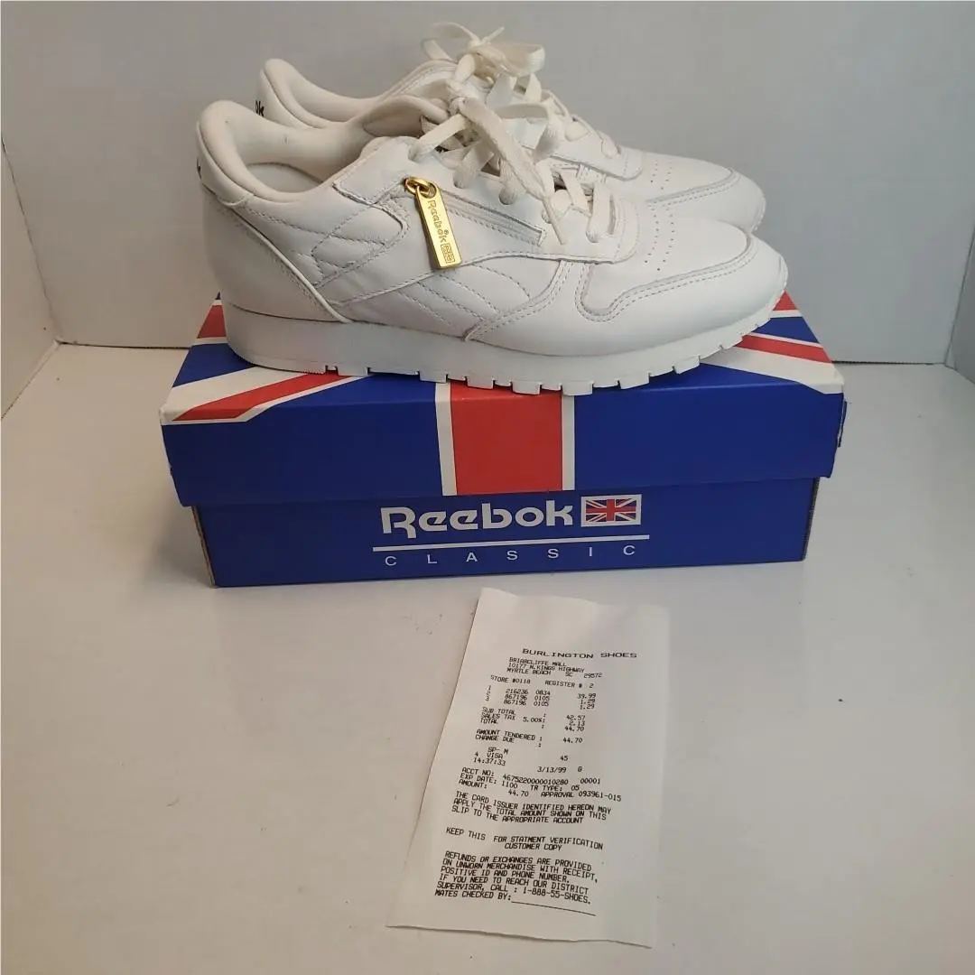 Vtg Reebok Classic Junior White Leather Zip SZ 4 w/ Box 1999 Reciept