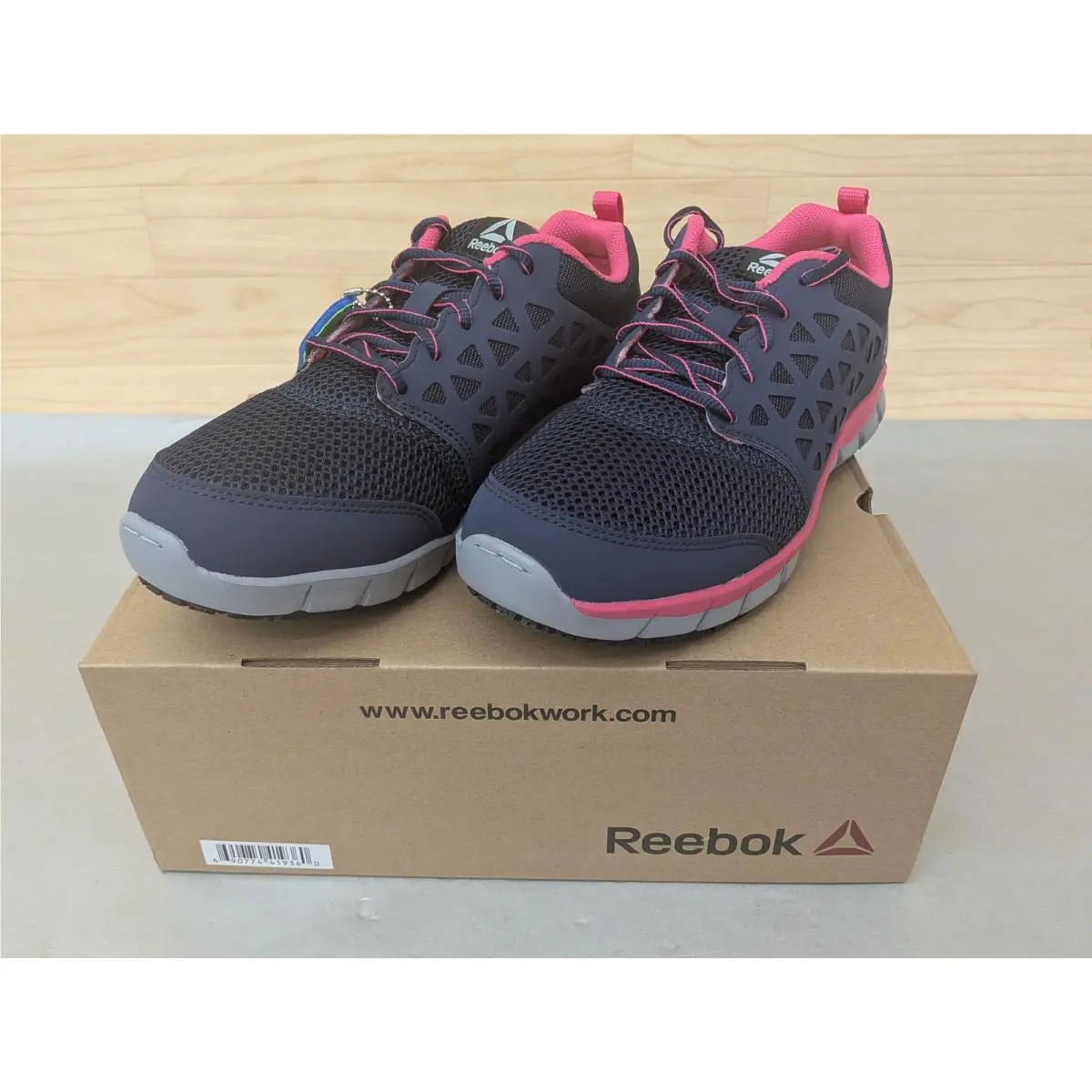 Reebok Womens Sublite Cushion Work Soft Toe Sneaker Navy/gray/pink Size11M RB032