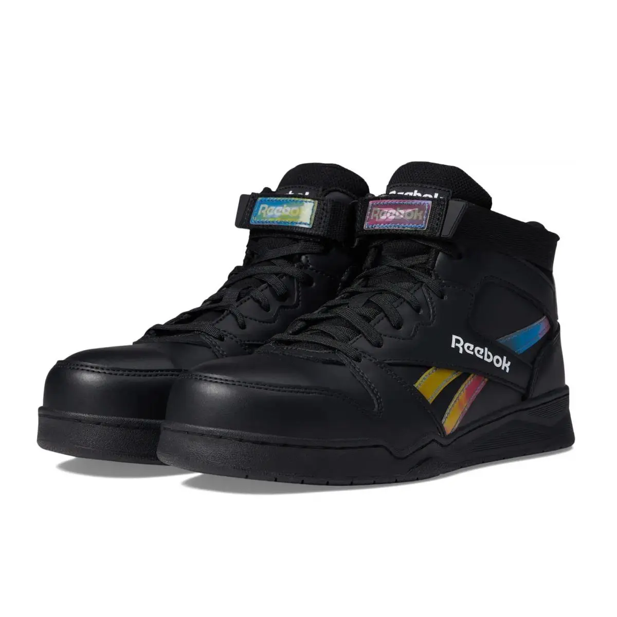 Reebok Womens High Top Work Sneakers 9.5 Wide Comp Toe Black Holograph EH SR