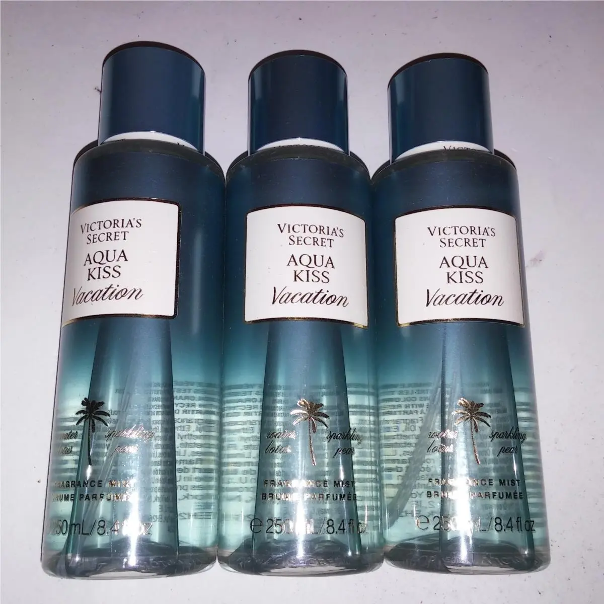 Set of 3 Victoria Secret Fragrance Mist Body Spray Aqua Kiss Vacation Full Size