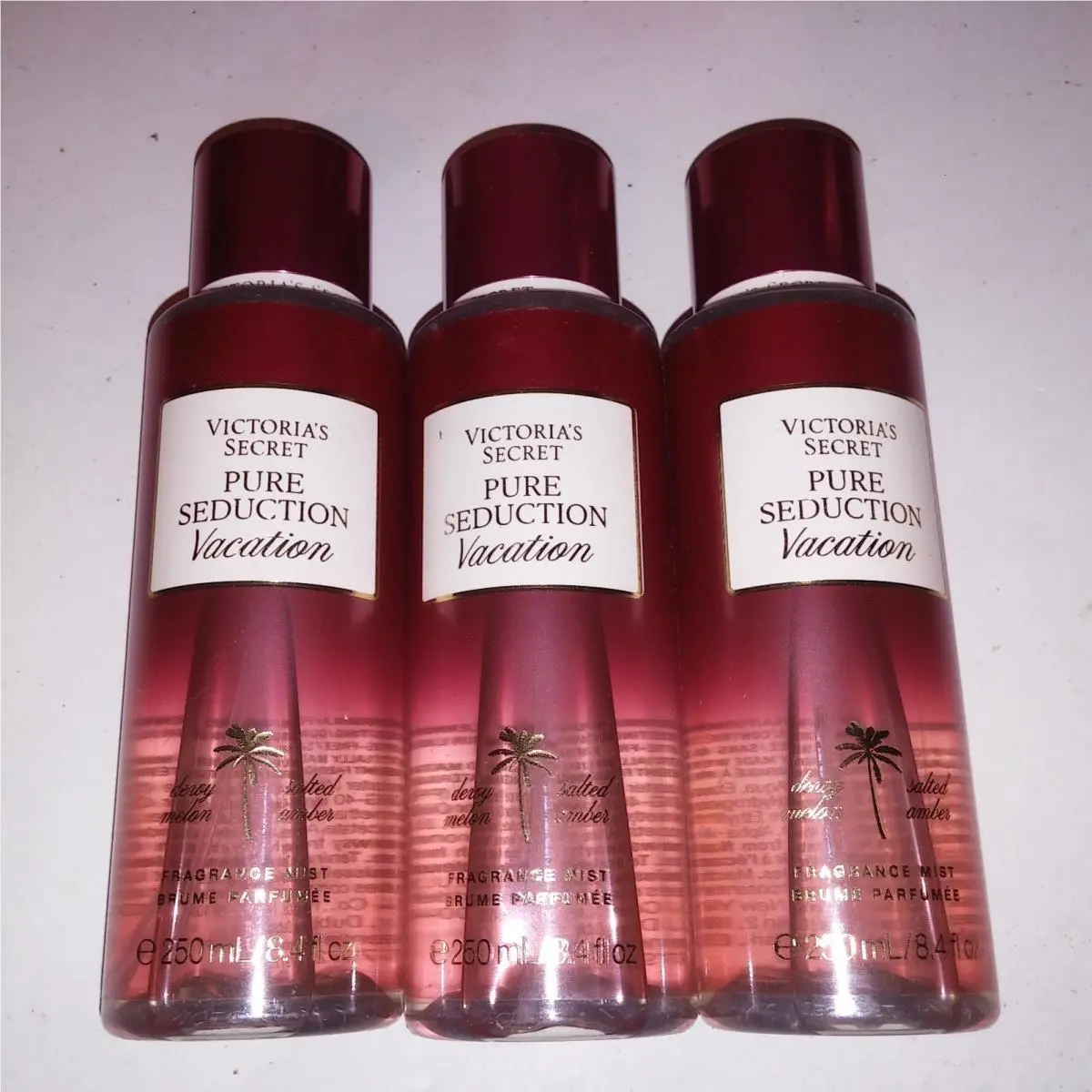 Set of 3 Victoria Secret Fragrance Mist Body Spray Pure Seduction Vacation
