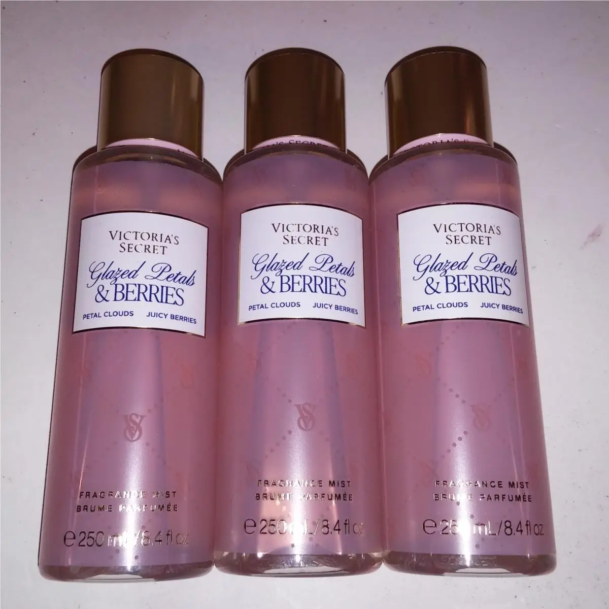 Set of 3 Victoria Secret Fragrance Mist Body Spray Glazed Petals Berries