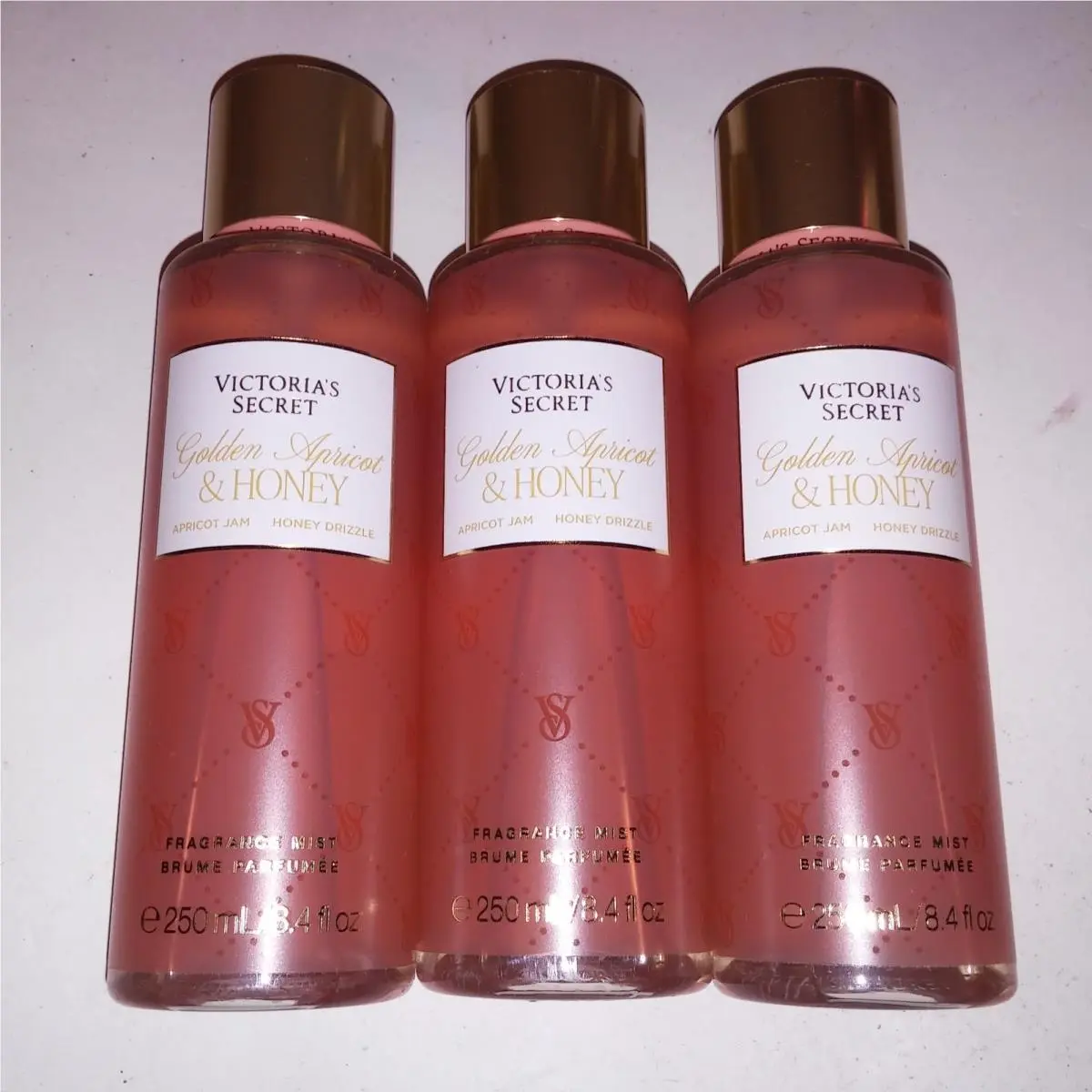 Set of 3 Victoria Secret Fragrance Mist Body Spray Golden Apricot Honey