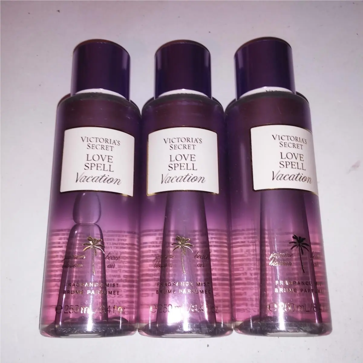 Set of 3 Victoria Secret Fragrance Mist Body Spray Love Spell Vacation Full Size