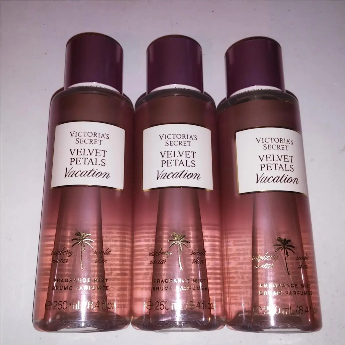 Set of 3 Victoria Secret Fragrance Mist Body Spray Velvet Petals Vacation