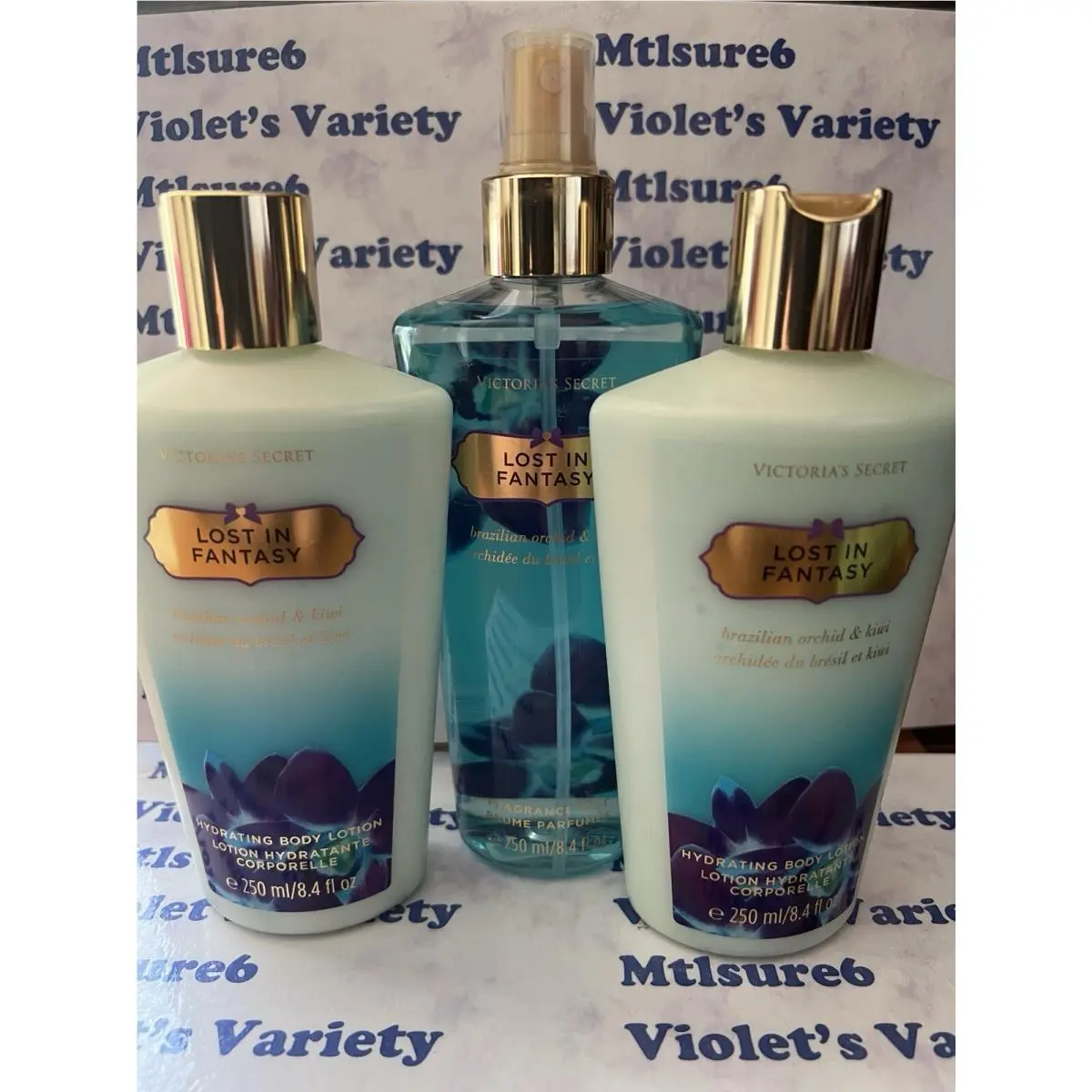 3 Victoria Secret Lost in Fantasy Fragrance Body Mist Body Lotion 8.4 oz