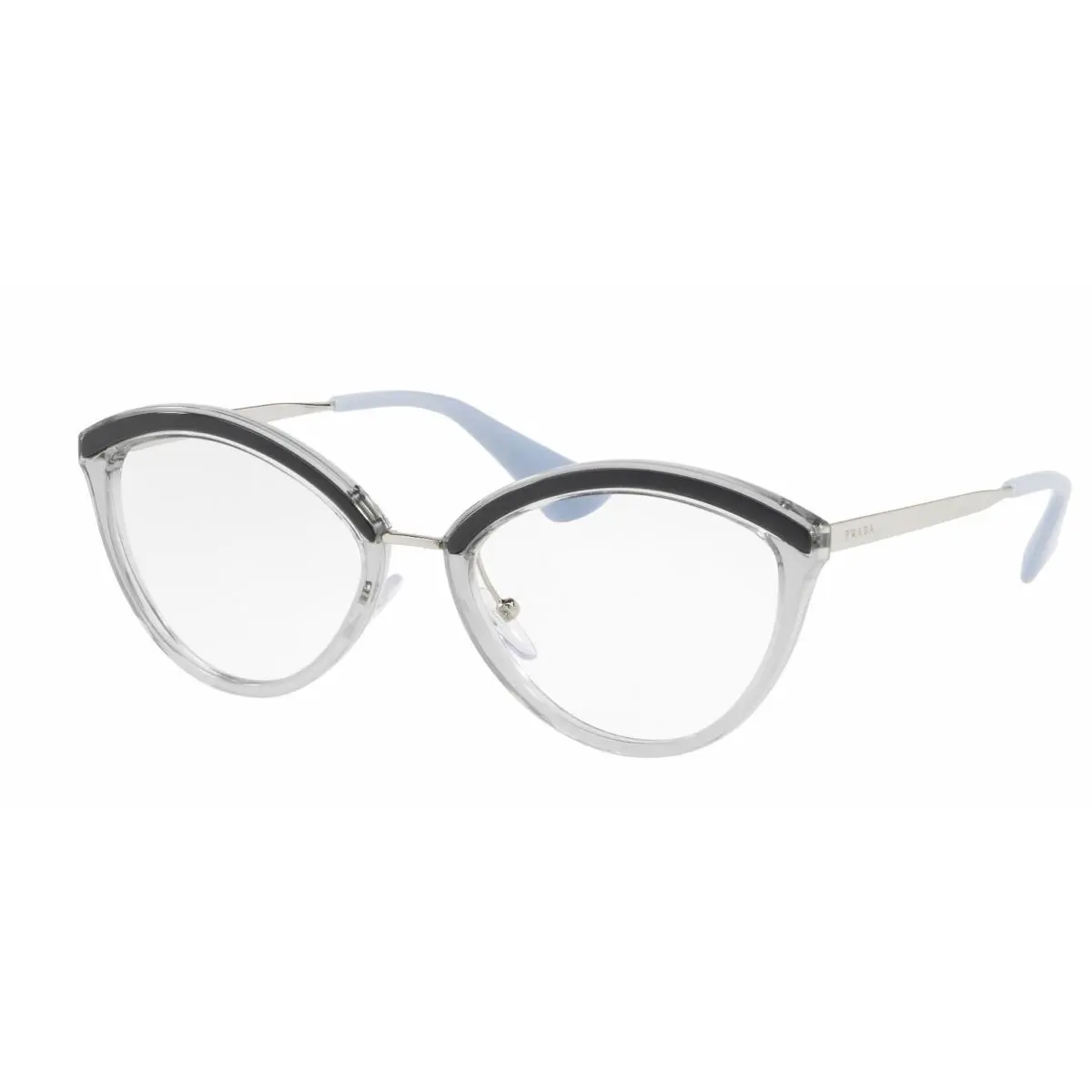 Sleek Sophisticated Prada Eyeglasses VPR14UV KI51O1 Black Clear Baby Blue