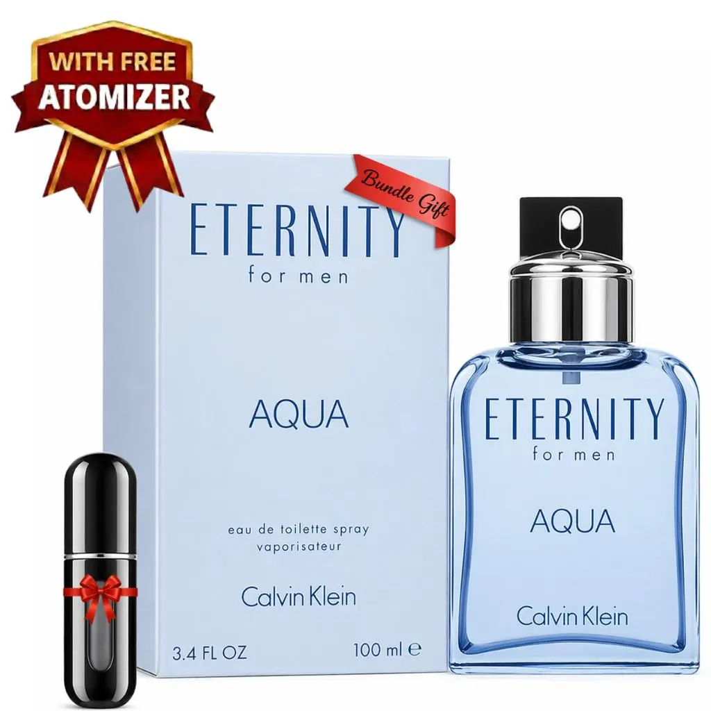 Eternity Aqua by Calvin Klein 3.3/3.4 oz Edt Cologne For Men with Atomizer