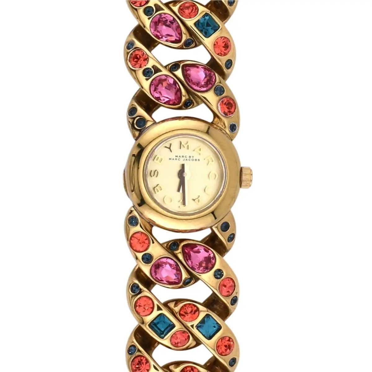 Marc Jacobs Katie Gold Tone Bejeweled Crystal Chain Link Watch MBM3144