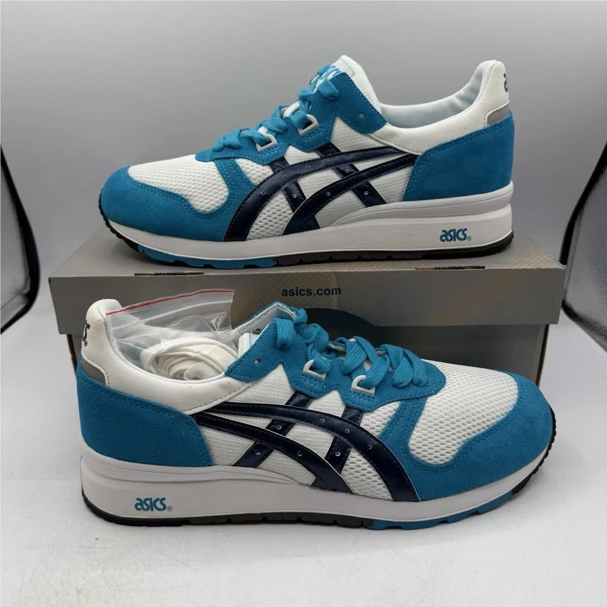 Asics Gel Epirus Shoes Men`s Sz 13 Off White/navy/aqua Blue Sneakers H413N 0050