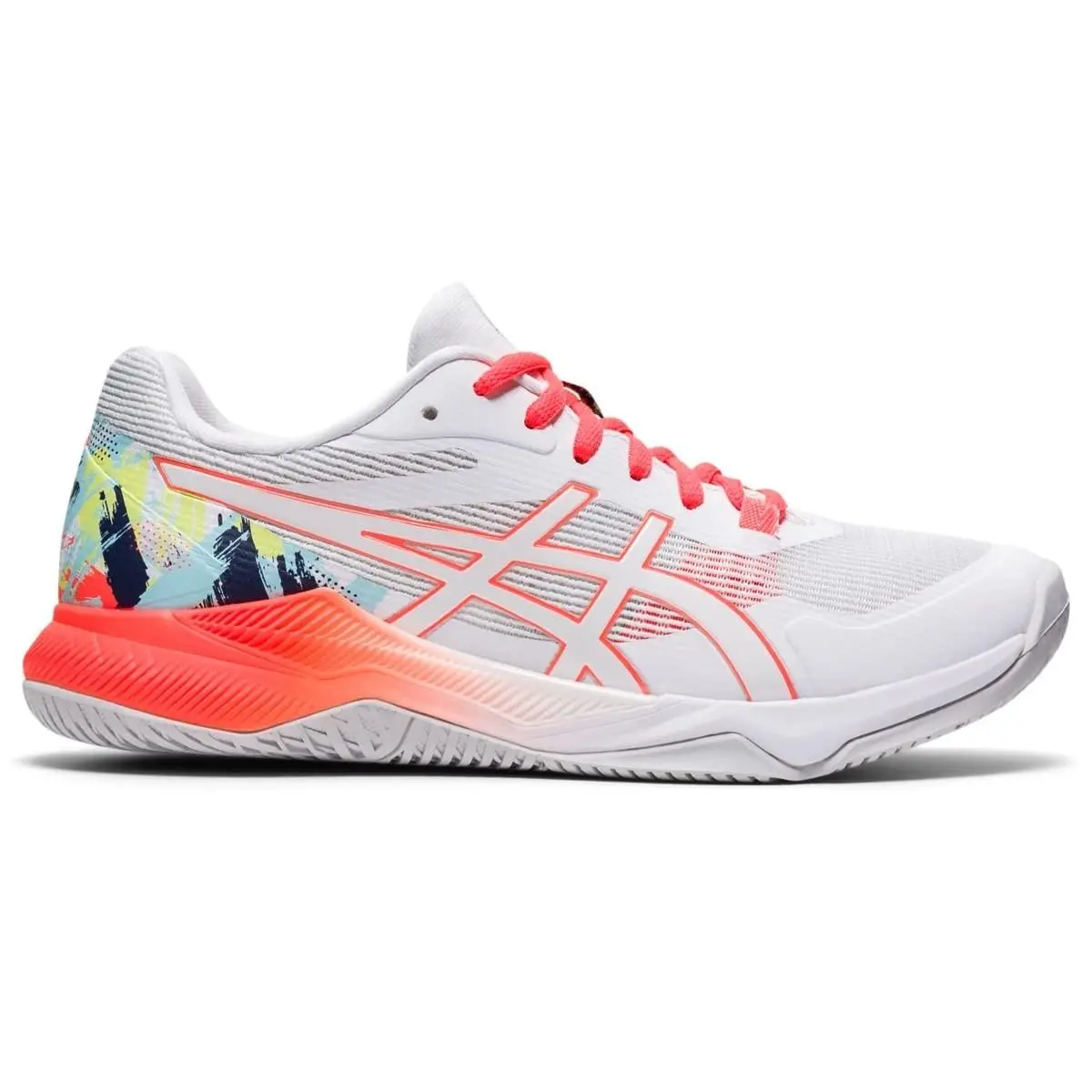 Asics Women`s Gel-tactic Indoor Sport Shoes 9.5 US White/sunrise Red Rare