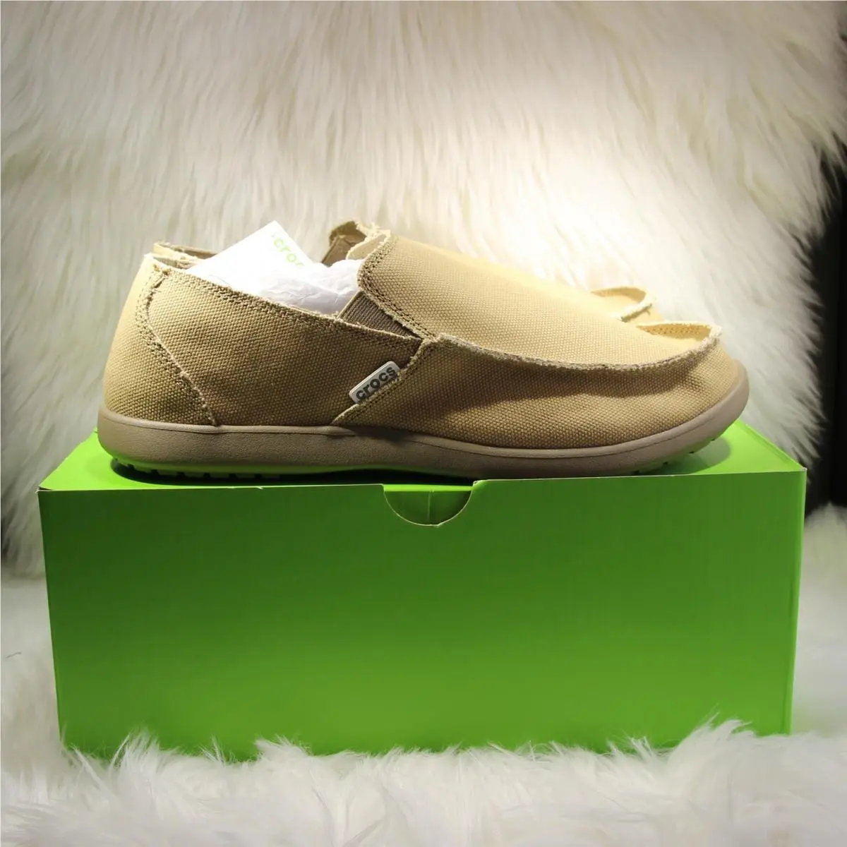 Crocs Santa Cruz Mens Size 13 Khaki Canvas Slip-on Shoes W/box Read