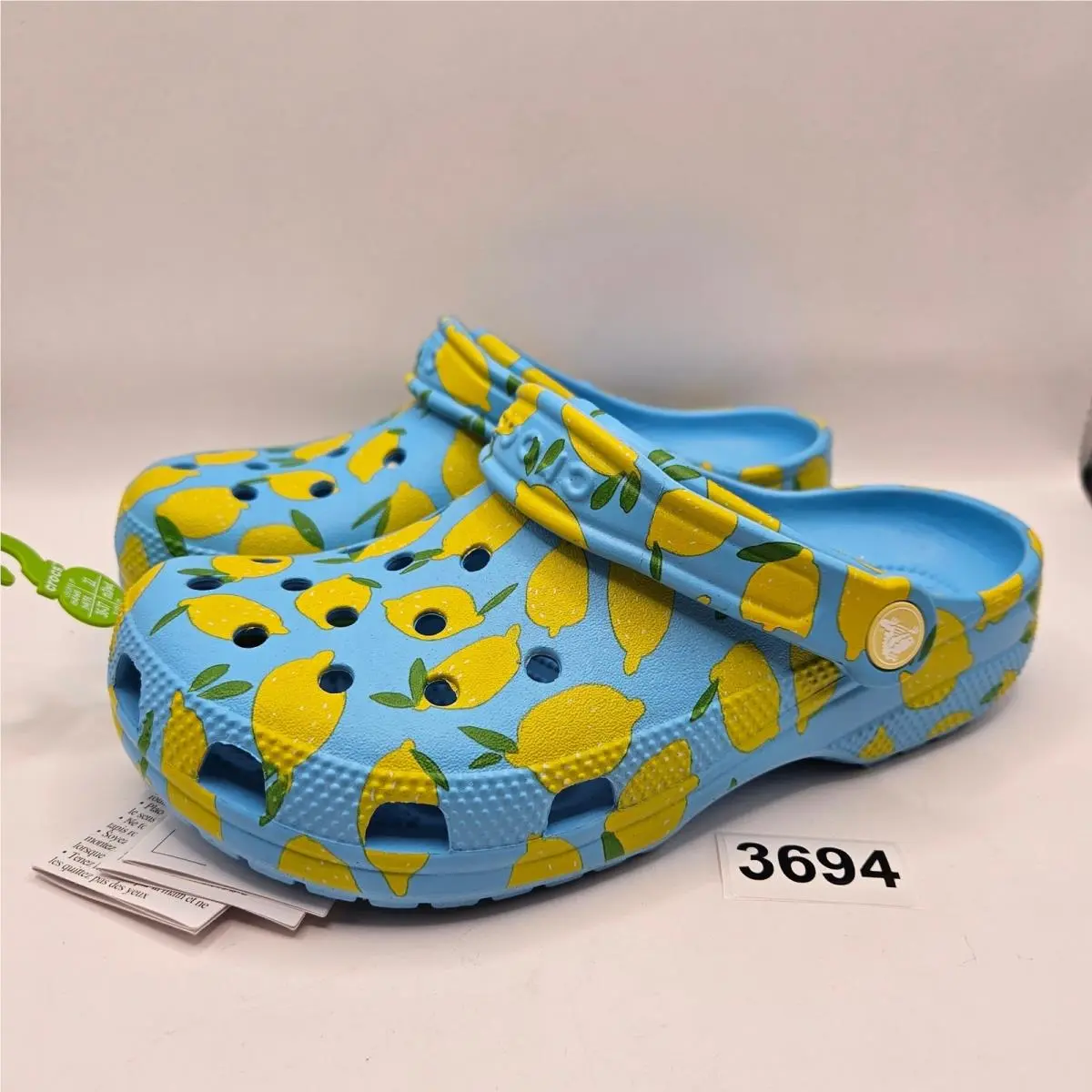 Crocs M6 W8 Classic Fresh Fruits Lemon Print Clog Blue Yellow 211008-4WD