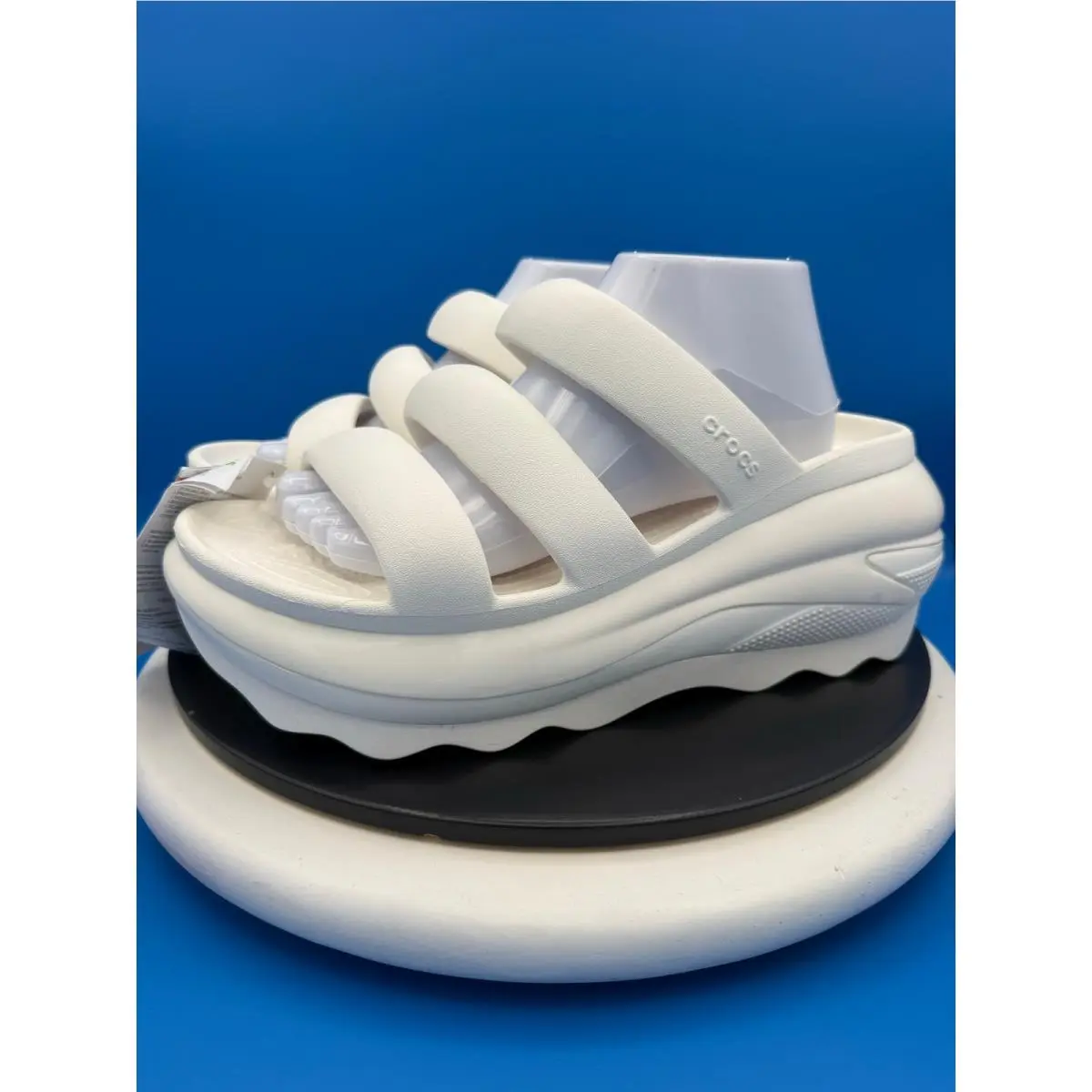 Crocs Mega Crush Triple Strap Womens Size 11 White Platform Slip On Sandals
