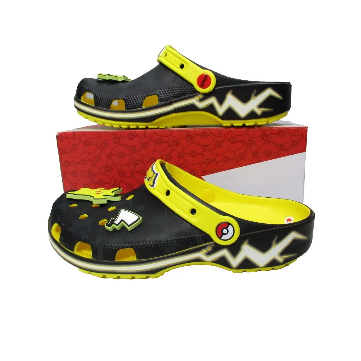 Crocs Pokémon Pikachu Classic Clog Shoes Lemon Black Mens Sz 7 Womens Sz 9