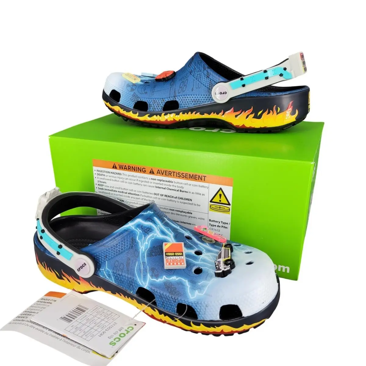Back to The Future x Crocs Classic Clogs Lightning Blue Flame Sz 9 Womens 7 Mens