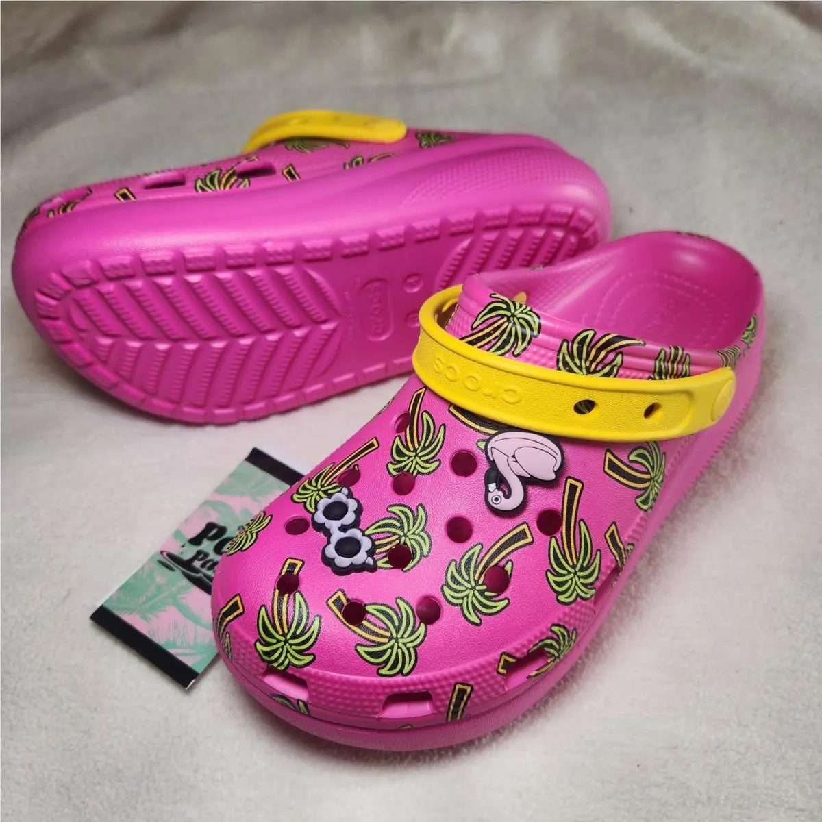 Crocs Classic Clogs Womens Girls J4 Pink Beach Palm Pool Summer Flamingo
