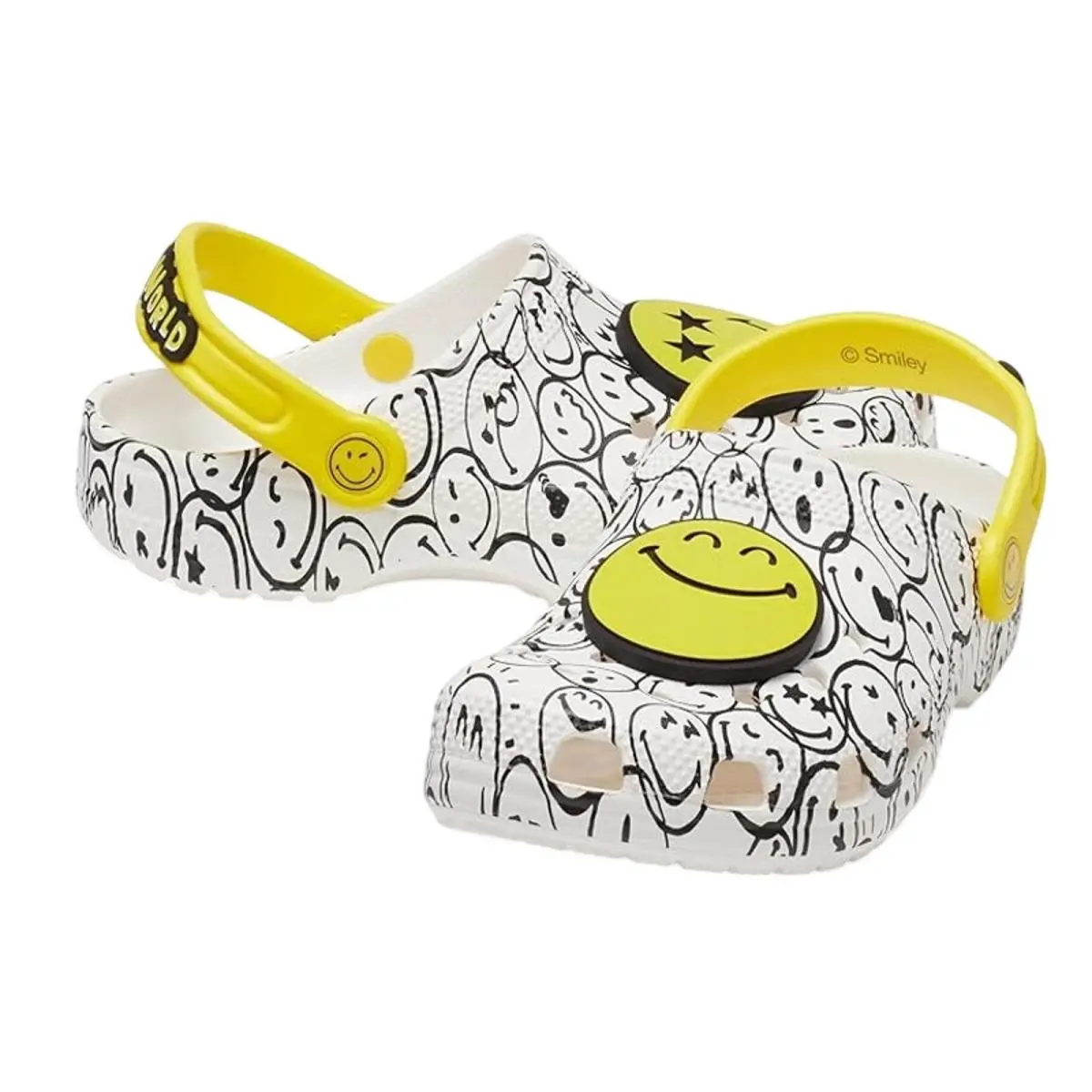 Crocs Smiley World Clogs Kids 4 Youth Womens 6 White Yellow