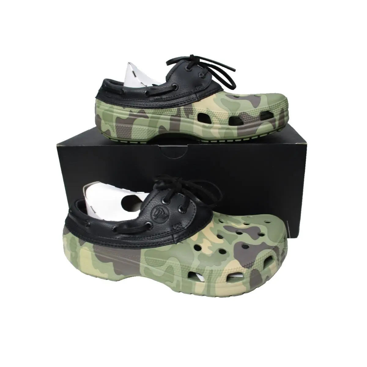 Crocs Classic Duck Camo Green Black Men`s Boat Shoes Sz 9