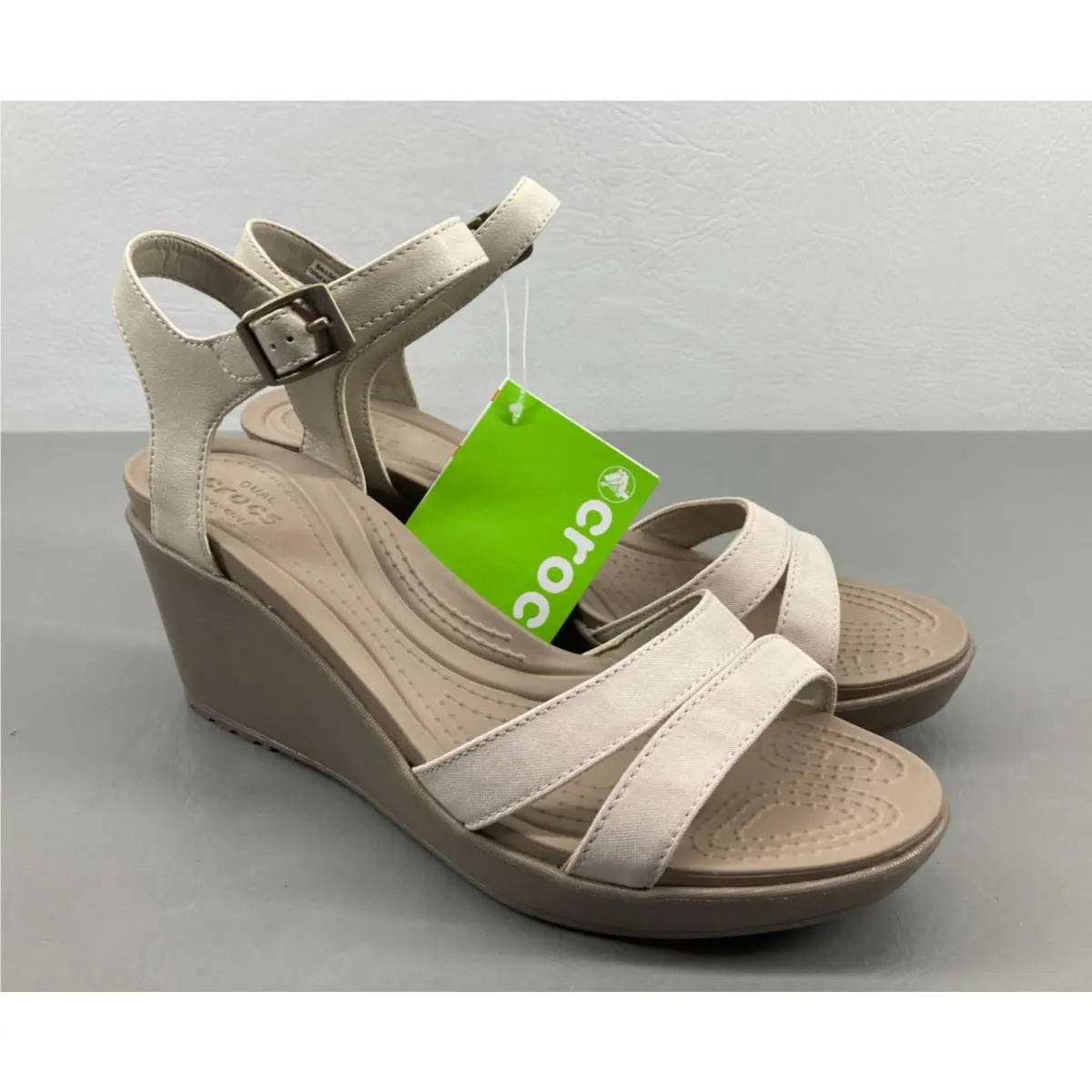 Crocs Womens Leigh II Ankle Strap Wedge Sandals Size 11 Oatmeal Khaki w/ Tag