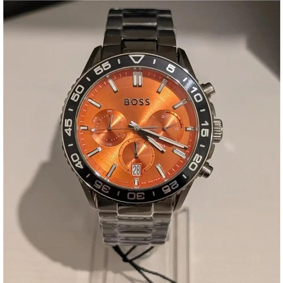 Hugo Boss Mens Runner Orange Dial Chronograph Stainless Steel Watch - 1514162