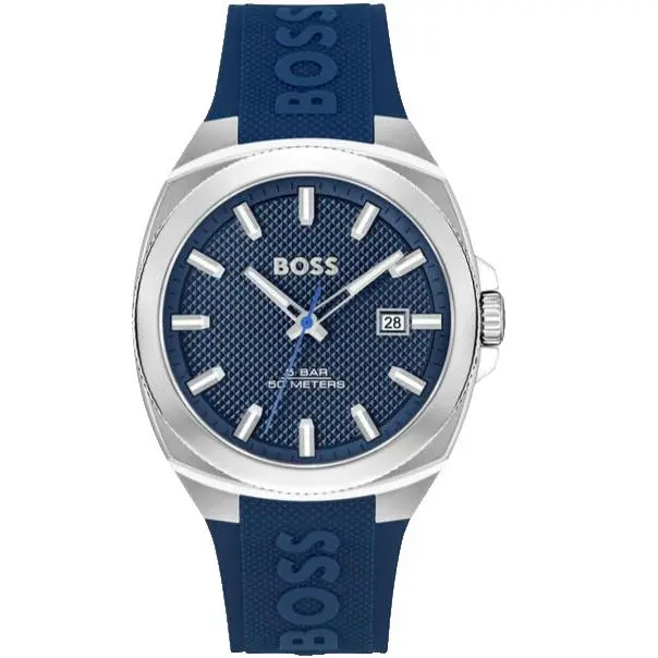 Hugo Boss Walker 1514139 Blue Dial Silicone Strap Quartz 41MM Mens Watch - BLUE, Dial: Blue, Band: Blue