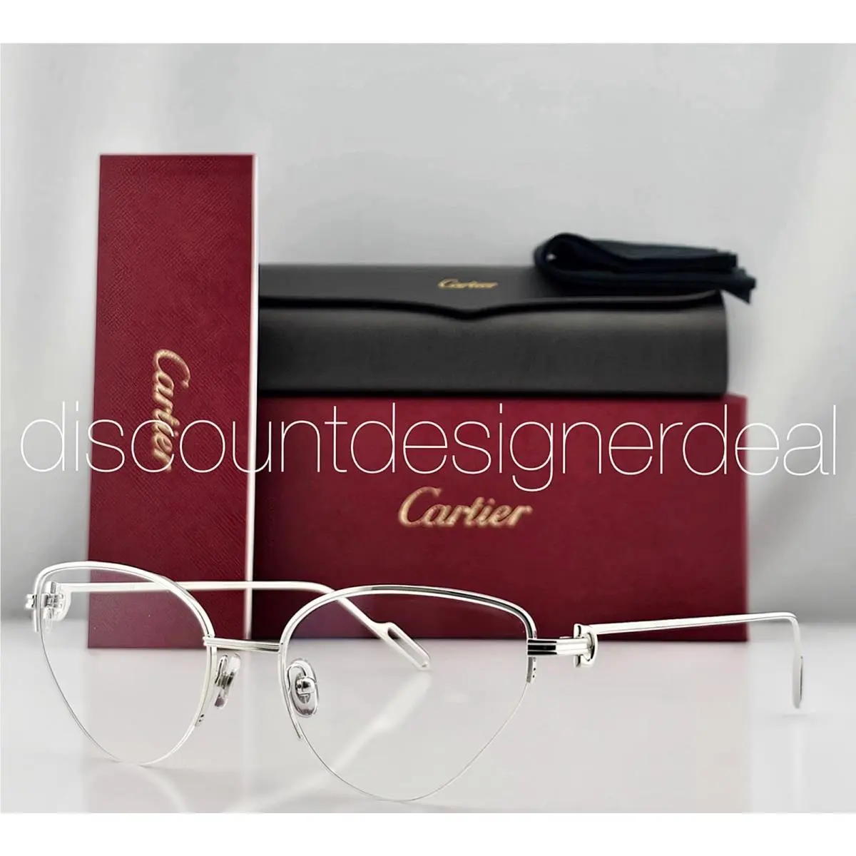 Cartier CT0157O 003 Silver Semi-rimless Cat Eye Eyeglasses 54mm