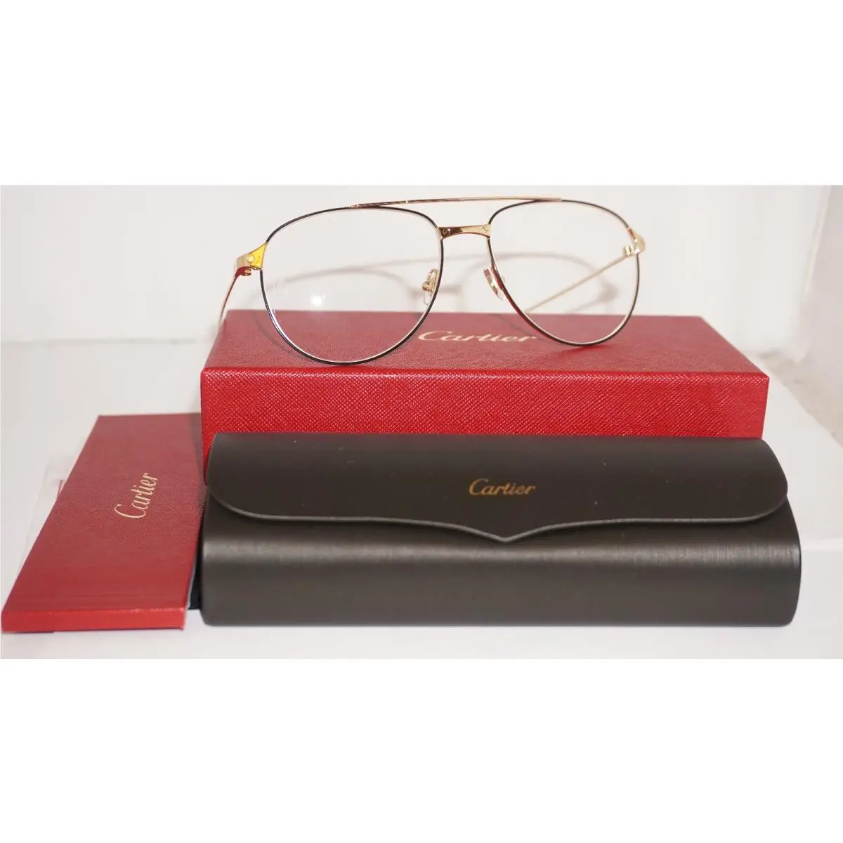 Cartier Eyeglasses Aviator Gold Black CT00390 004 57 16 135