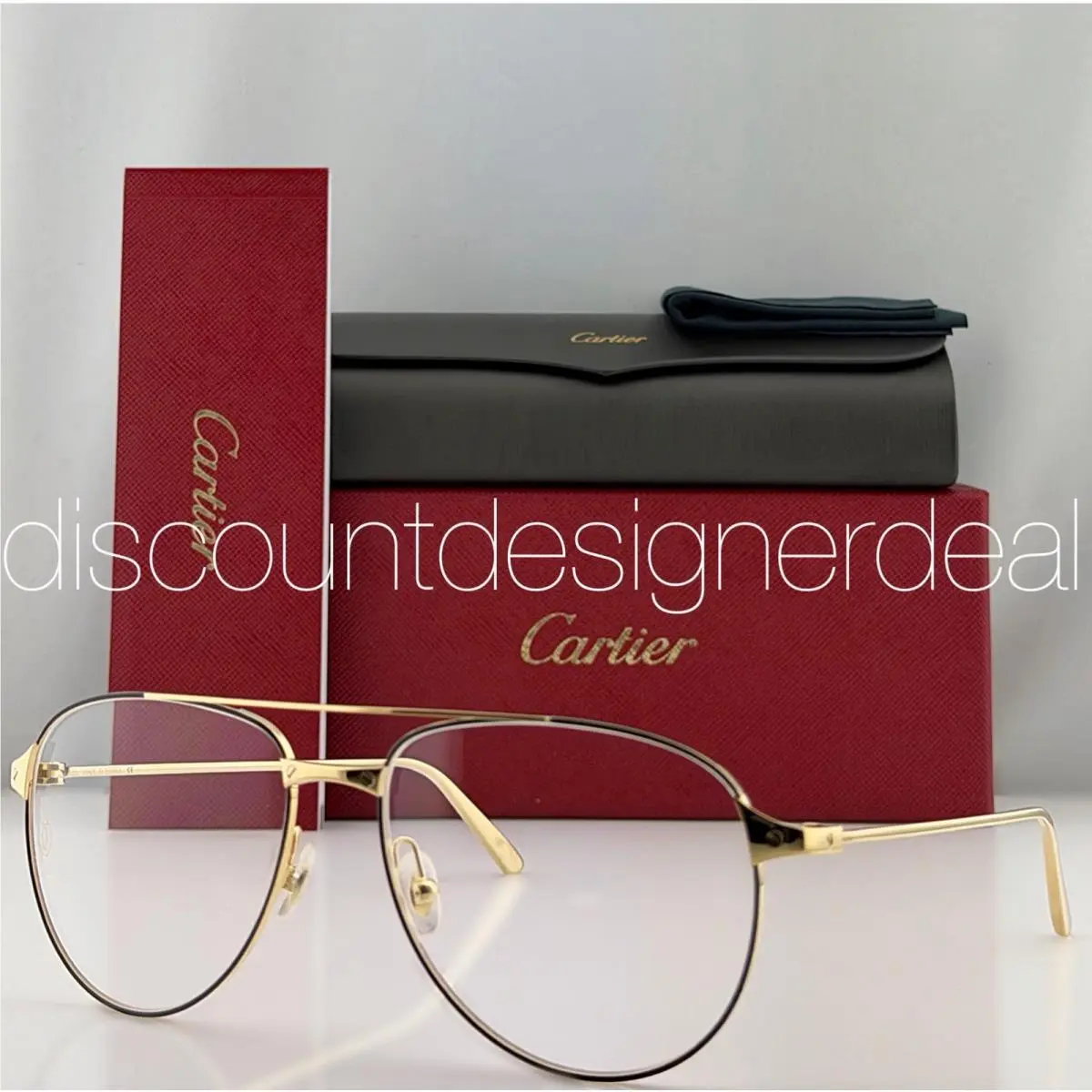 Cartier Santos CT0039O 004 Gold Black Aviator Pilot Eyeglasses Frames 57mm