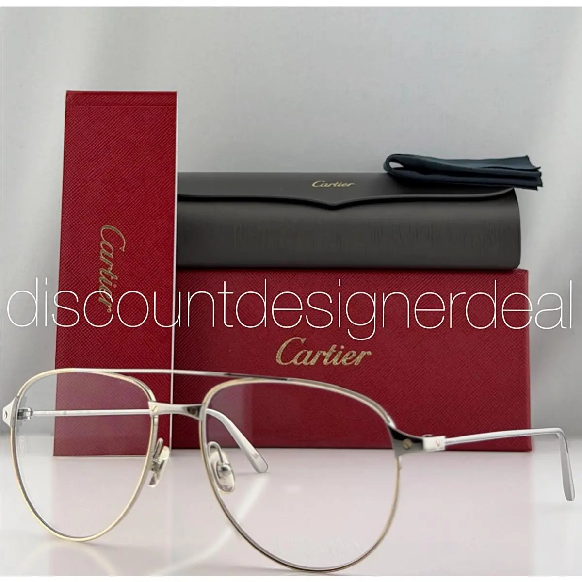 Cartier Santos CT0039O 003 Gold Silver Aviator Pilot Eyeglasses Frames 57mm