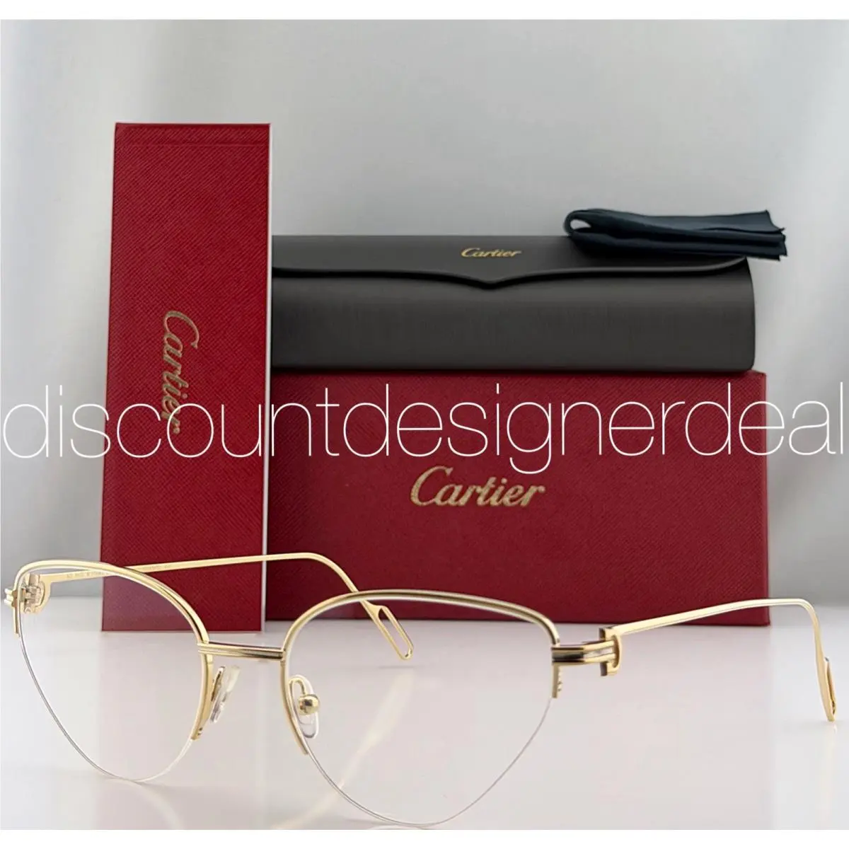 Cartier CT0157O 001 Gold Semi-rimless Cat Eye Eyeglasses 54mm