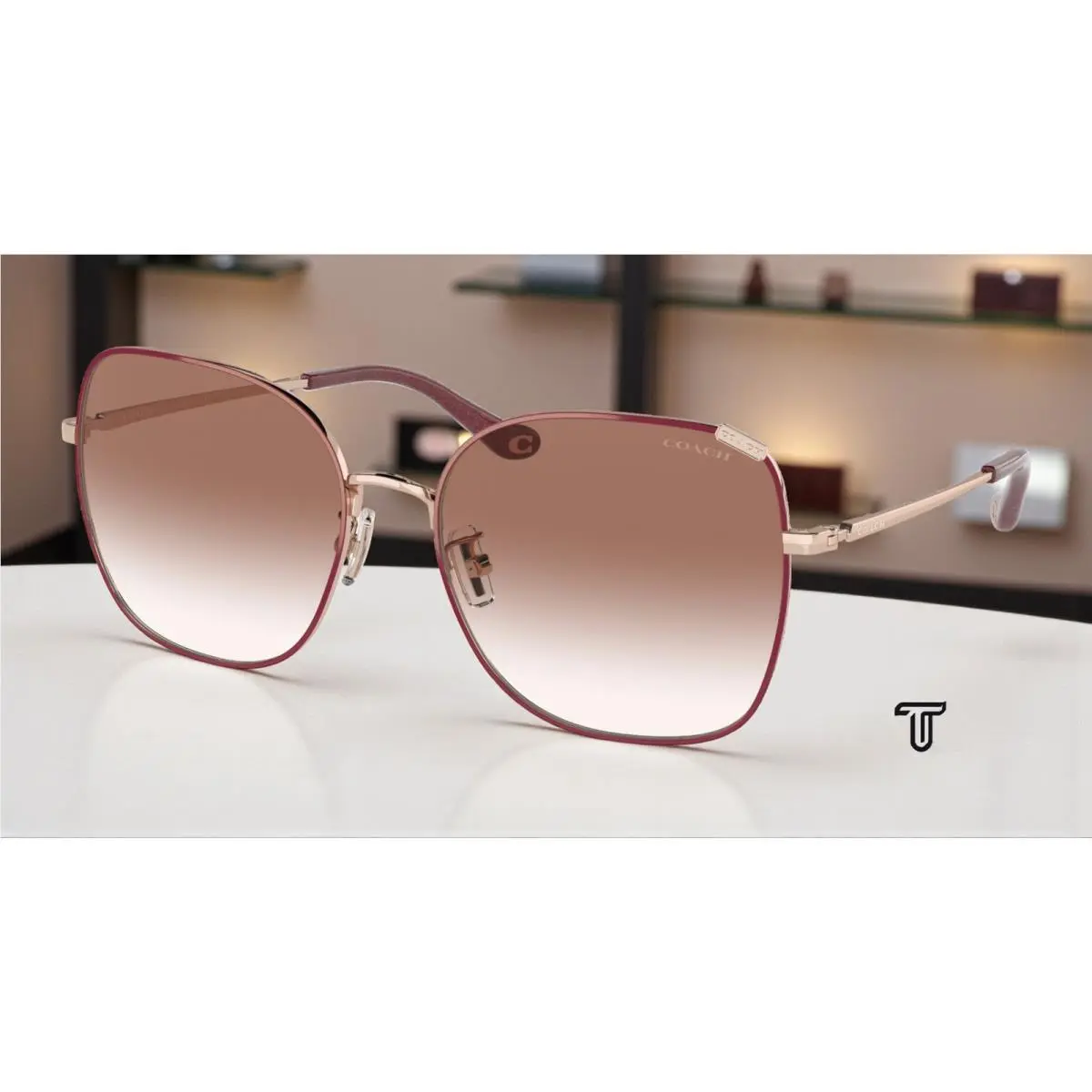 Coach HC7133 94038D Shiny Rose Gold Burgundy Fr Grad 57 mm Women`s Sunglasses