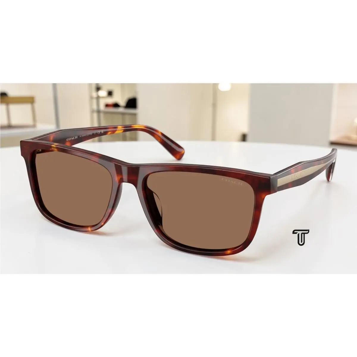 Coach HC8454U 593813 Cdp55 Walnut Tortoise Brown Solid 59 mm Men`s Sunglasses